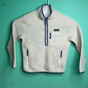 Patagonia White Fleece Hoodie with Blue Accents